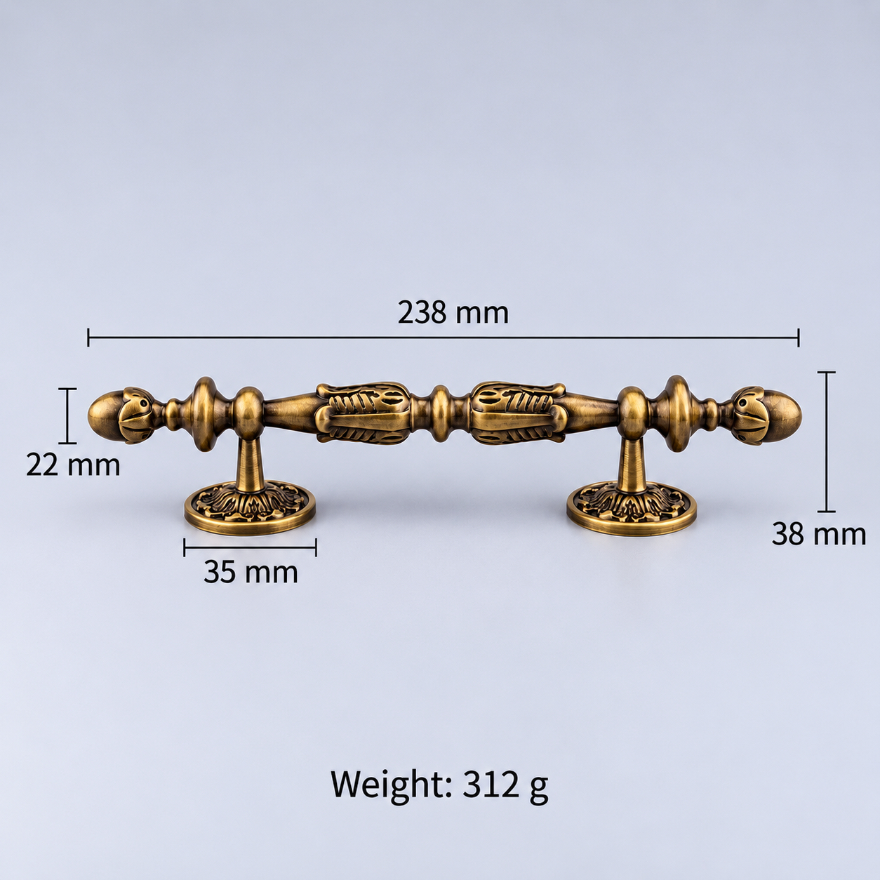 Classic Handles & Knobs T2956 in Solid brass for cabinets, wardrobes and furniture, product number T2956, T2956 - Antique bronze - 238mm