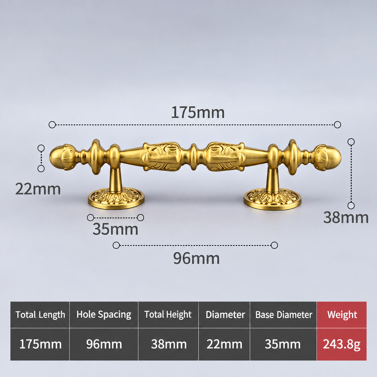 Classic Handles & Knobs T2956 in Solid brass for cabinets, wardrobes and furniture, product number T2956, T2956 - Matte - 175mm