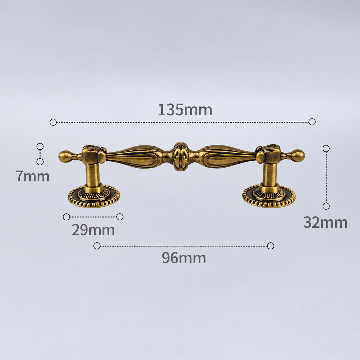 Classic Handles & Knobs T2959 in Solid brass for cabinets, wardrobes and furniture, product number T2959, T2959 - Antique bronze - 135mm