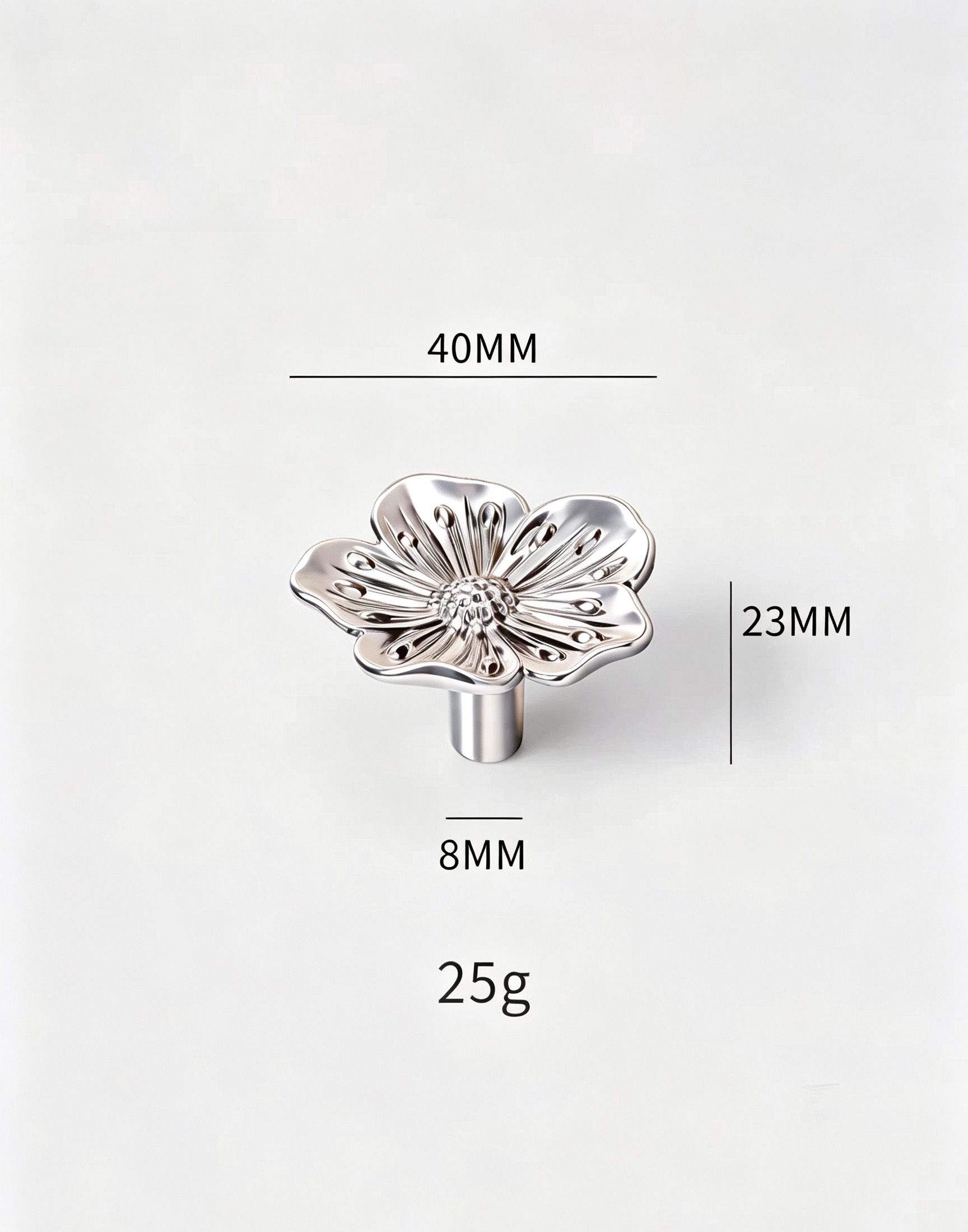 拉手与旋钮现代款T26019B，实心黄铜，适用于橱柜、衣柜与家具，产品编号 T26019B, T26019B山茶花-银色