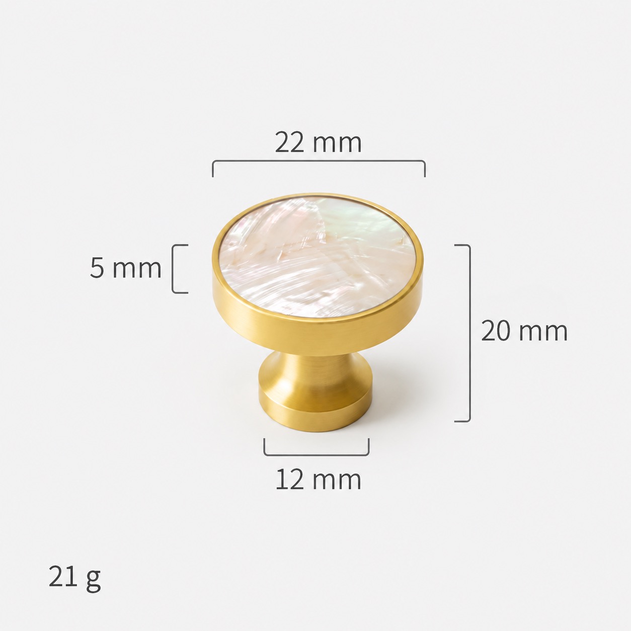Modern Handles & Knobs T2629 in Solid brass for cabinets, wardrobes and furniture, product number T2629, T2629 - Matte - 22mmWhite shell