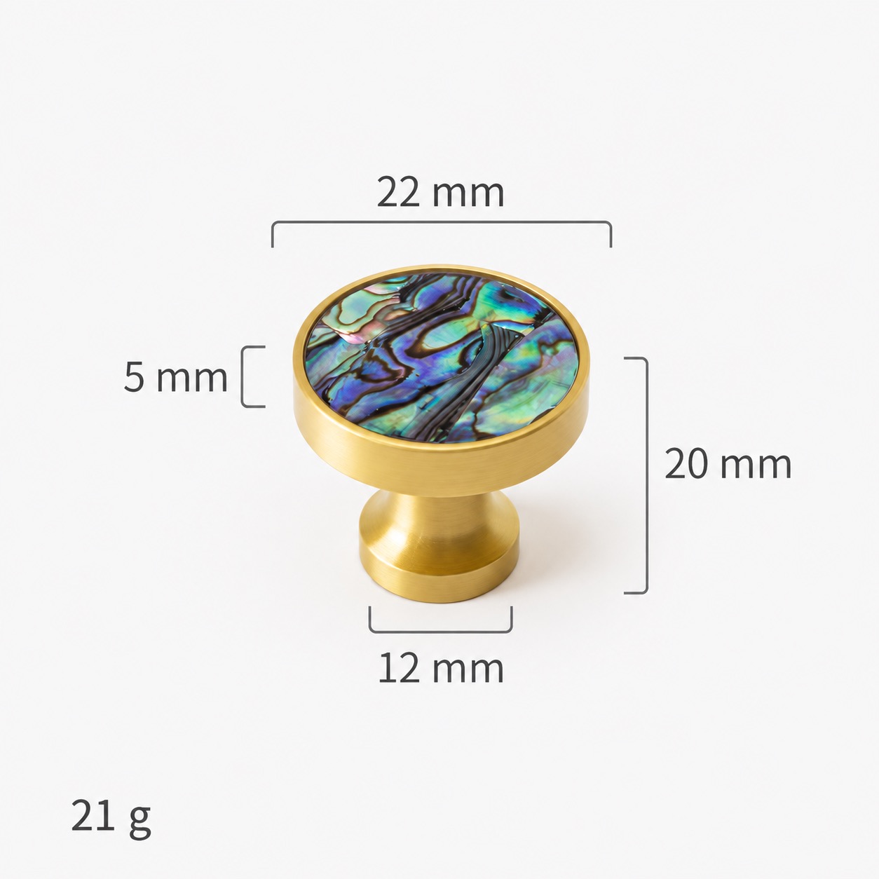 Modern Handles & Knobs T2629 in Solid brass for cabinets, wardrobes and furniture, product number T2629, T2629 - Matte - 22mmGreen shell