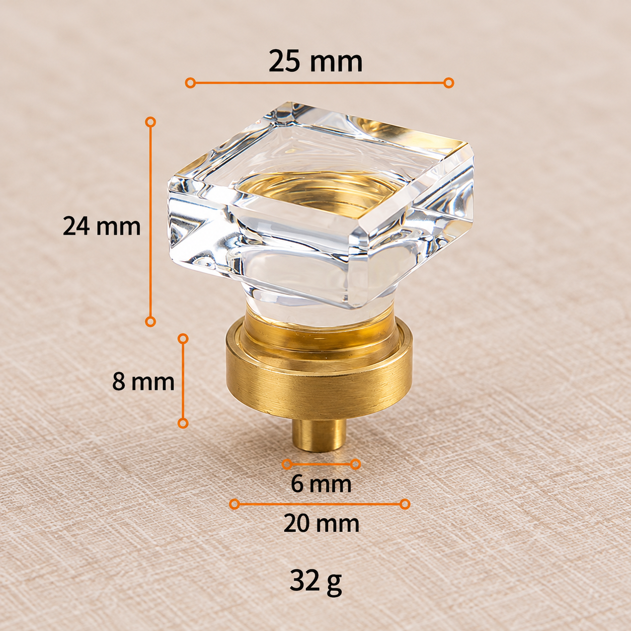 Modern Handles & Knobs T2651 in Solid brass for cabinets, wardrobes and furniture, product number T2651, T2651 - Clear - 25mm