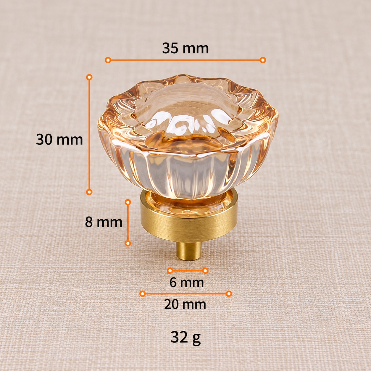 Modern Handles & Knobs T2652 in Solid brass for cabinets, wardrobes and furniture, product number T2652, T2652 - Champagne night - blooming flower - 35mm