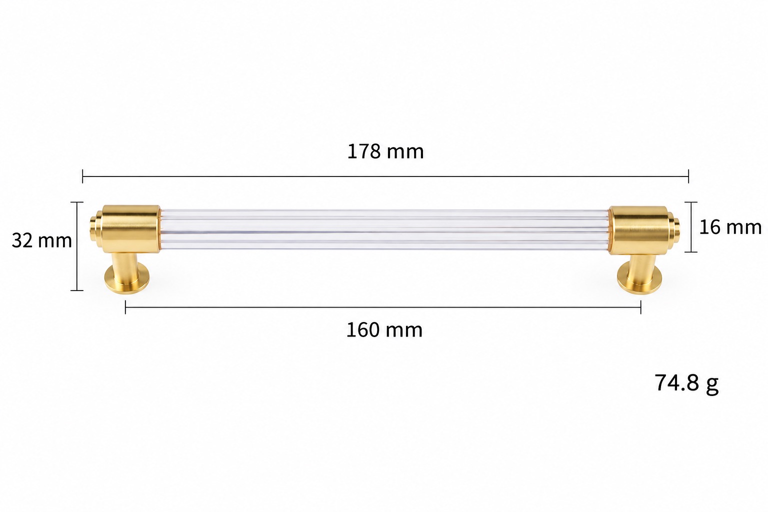 Modern Handles & Knobs T2952 in Solid brass for cabinets, wardrobes and furniture, product number T2952, T2952 - Matte - 178mm