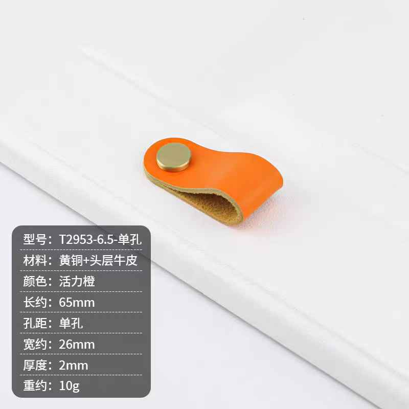 拉手与旋钮现代款T2953，实心黄铜，适用于橱柜、衣柜与家具，产品编号 T2953, T2953活力橙-65mm