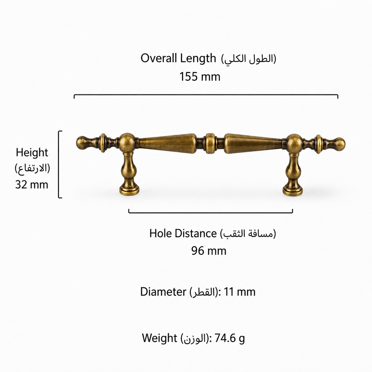 Modern Handles & Knobs T2970 in Solid brass for cabinets, wardrobes and furniture, product number T2970, T2970 - Antique bronze - 96mmHole centres