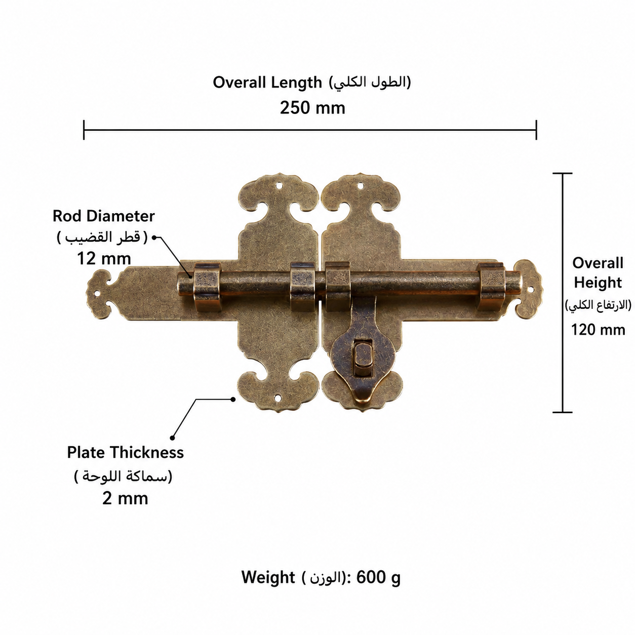 Bolts & Hinges T1101 in Solid brass for doors and furniture hardware, product number T1101, T1101 - Antique bronze - 250mm