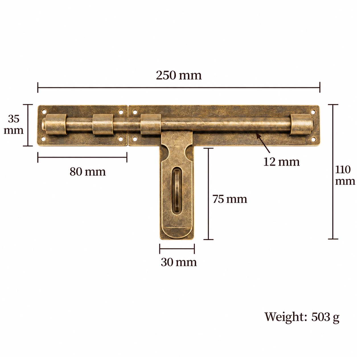 Bolts & Hinges T1209B in Solid brass for doors and furniture hardware, product number T1209B, T1209B - Antique bronze Right opening - 250mm