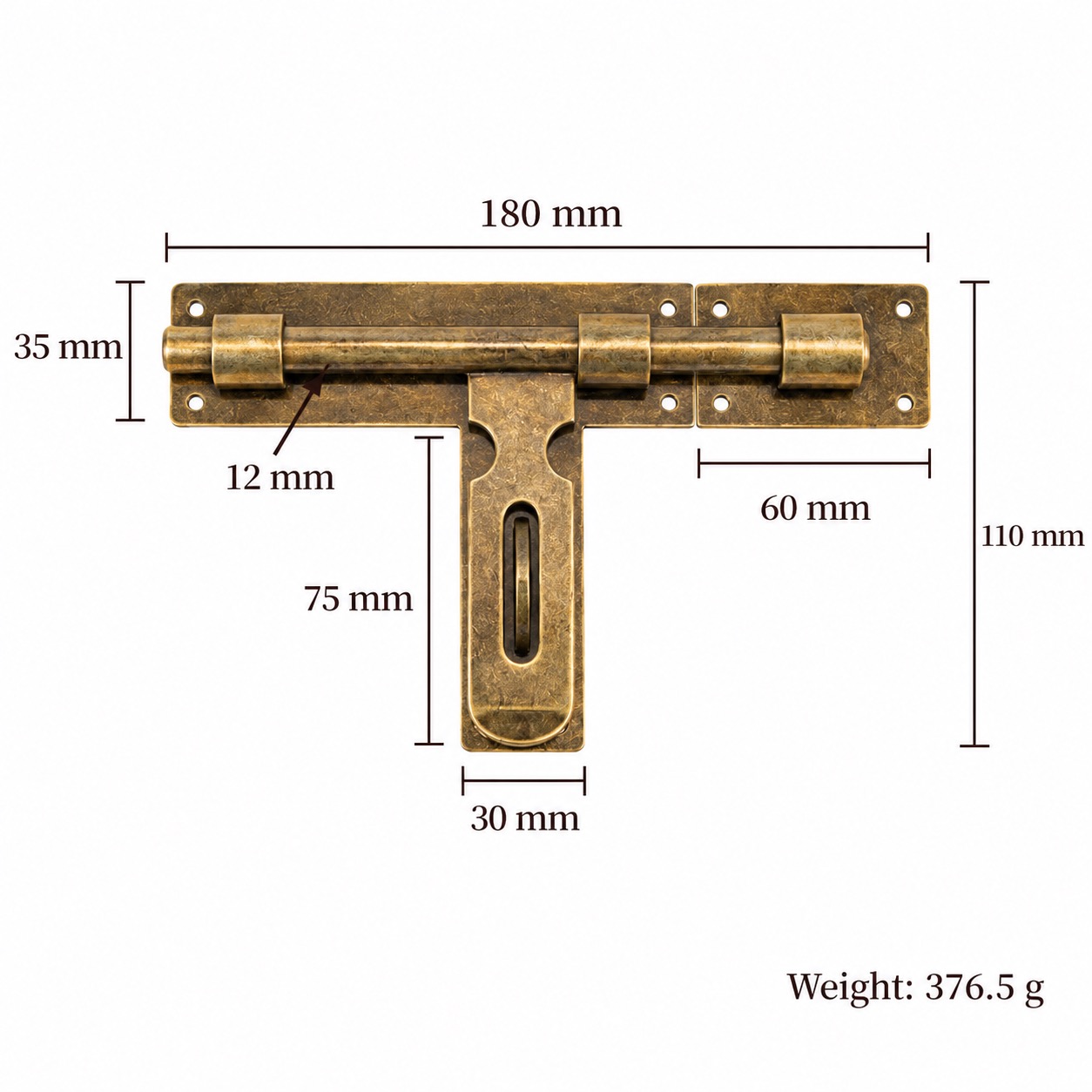 Bolts & Hinges T1209B in Solid brass for doors and furniture hardware, product number T1209B, T1209B - Antique bronze Left opening - 180mm