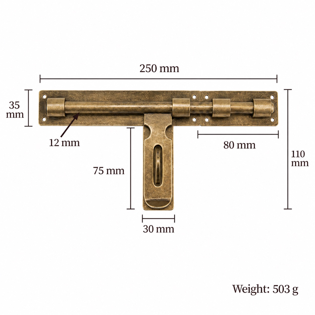 Bolts & Hinges T1209B in Solid brass for doors and furniture hardware, product number T1209B, T1209B - Antique bronze Left opening - 250mm