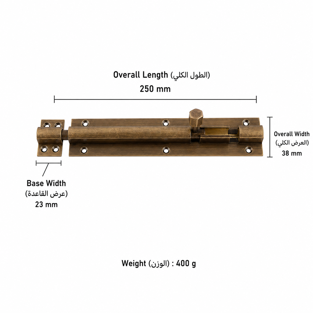 Bolts & Hinges T1302 in Solid brass for doors and furniture hardware, product number T1302, T1302 - Antique bronze - 250mm