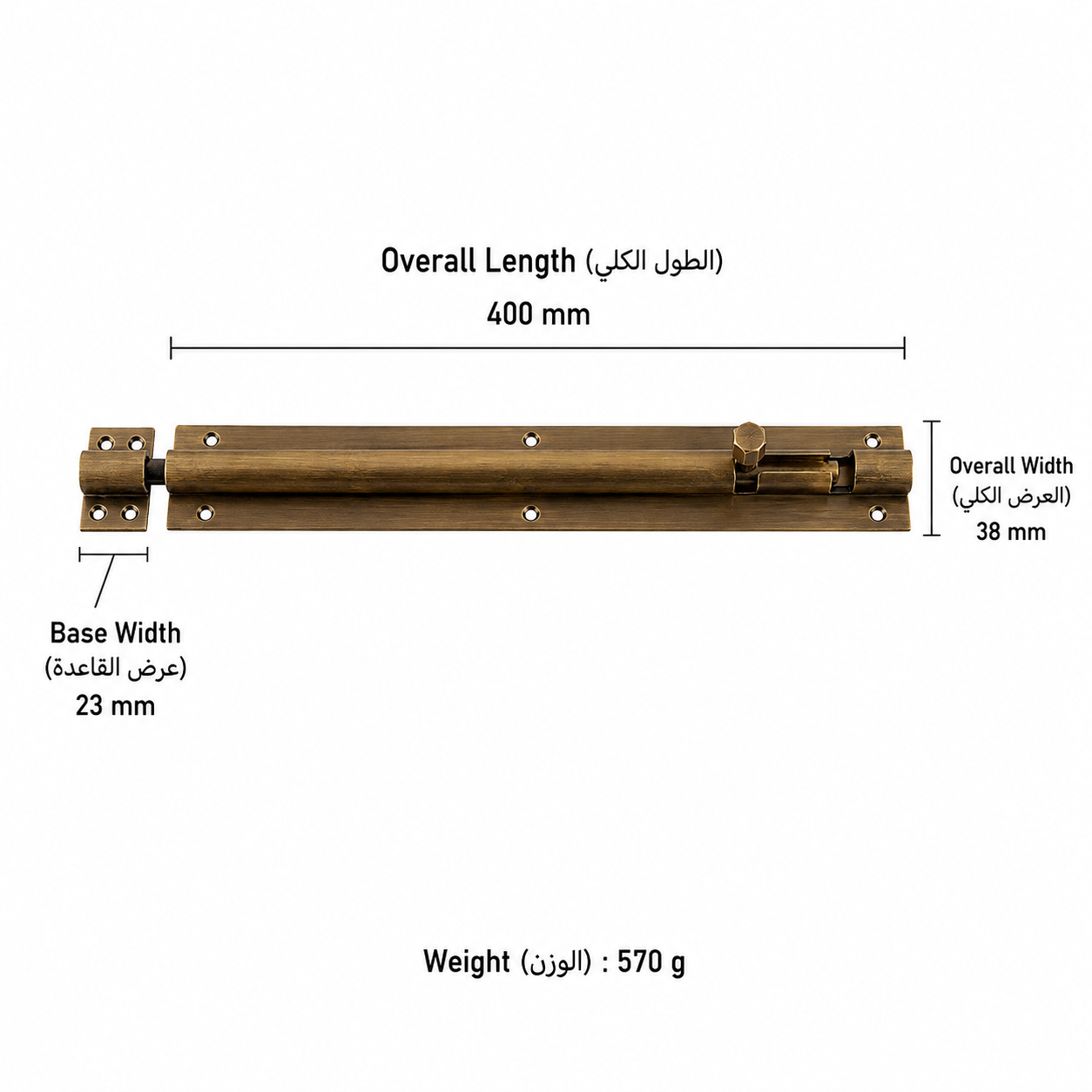 Bolts & Hinges T1302 in Solid brass for doors and furniture hardware, product number T1302, T1302 - Antique bronze - 400mm