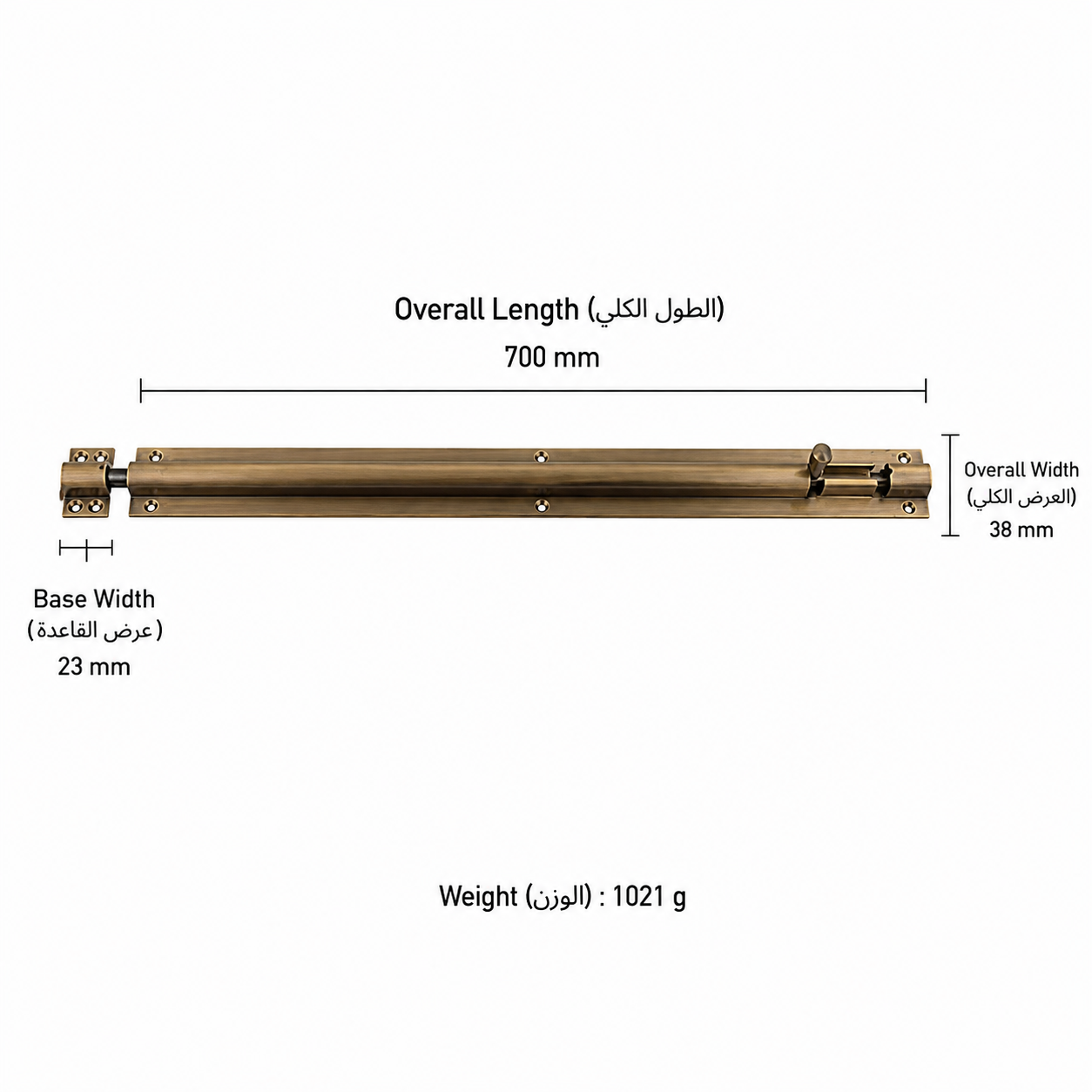 Bolts & Hinges T1302 in Solid brass for doors and furniture hardware, product number T1302, T1302 - Antique bronze - 700mm