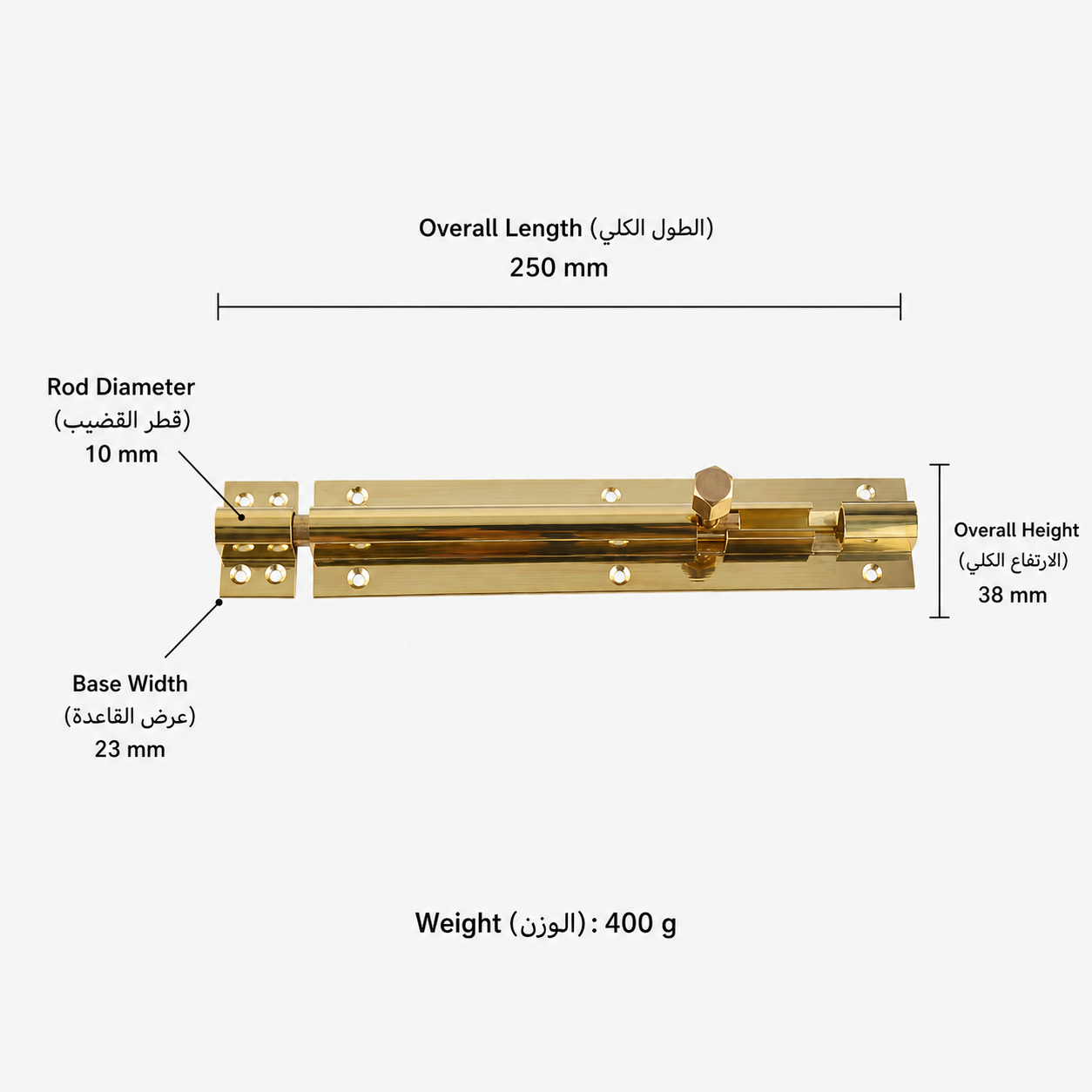 Bolts & Hinges T1302 in Solid brass for doors and furniture hardware, product number T1302, T1302 - Natural brass - 250mm