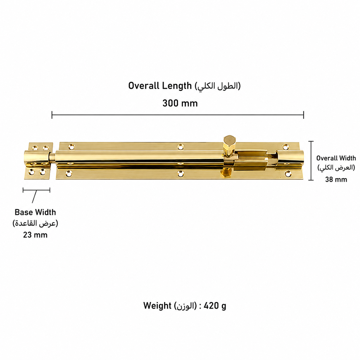 Bolts & Hinges T1302 in Solid brass for doors and furniture hardware, product number T1302, T1302 - Natural brass - 300mm