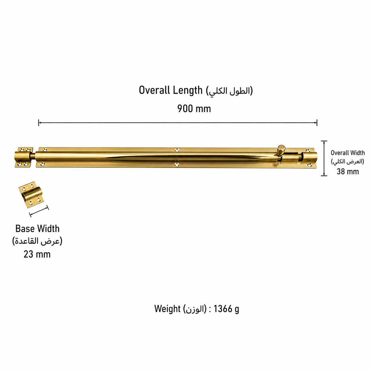 Bolts & Hinges T1302 in Solid brass for doors and furniture hardware, product number T1302, T1302 - Natural brass - 900mm