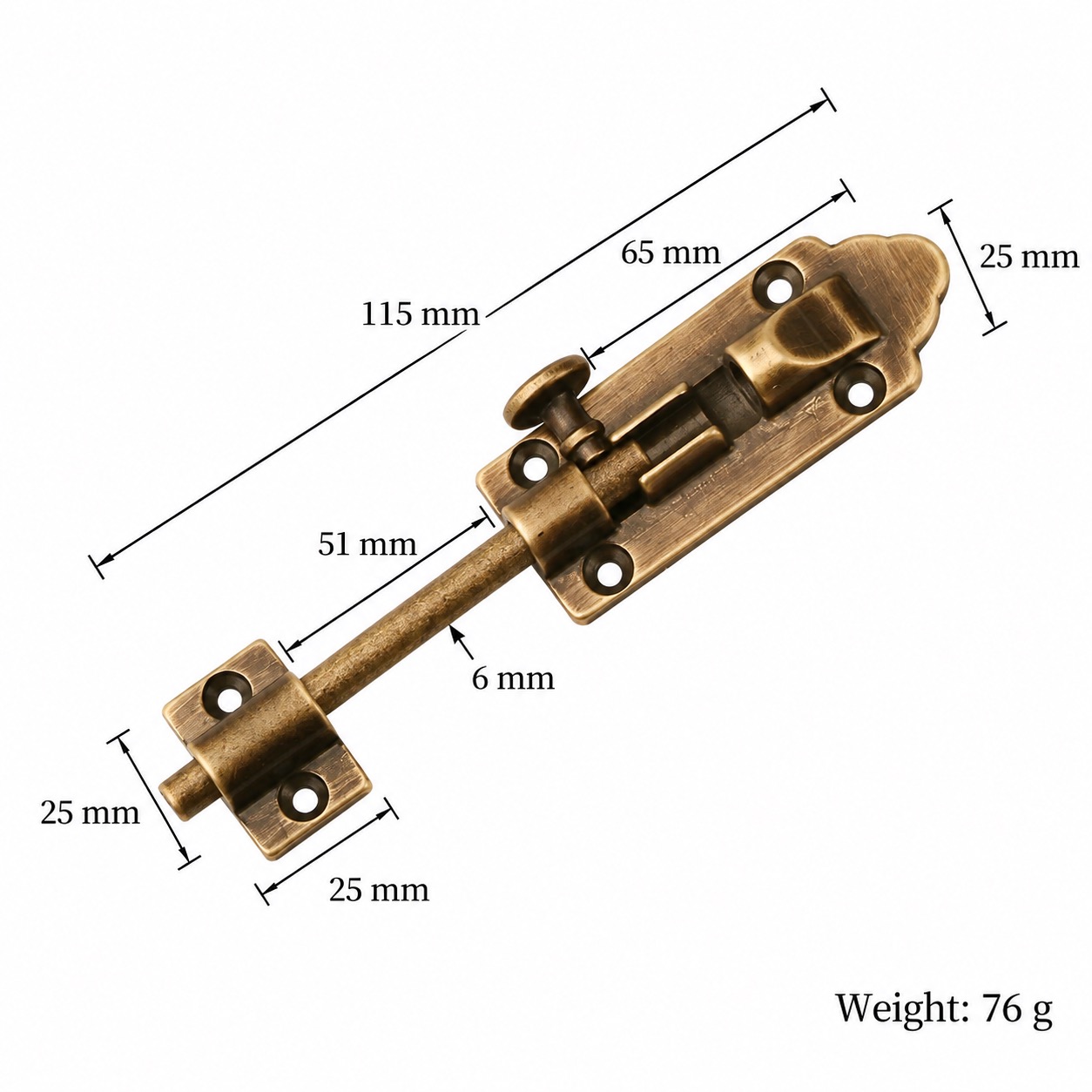 Bolts & Hinges T1309C in Solid brass for doors and furniture hardware, product number T1309C, T1309C - Antique bronze SKU variantStyle - 115mm
