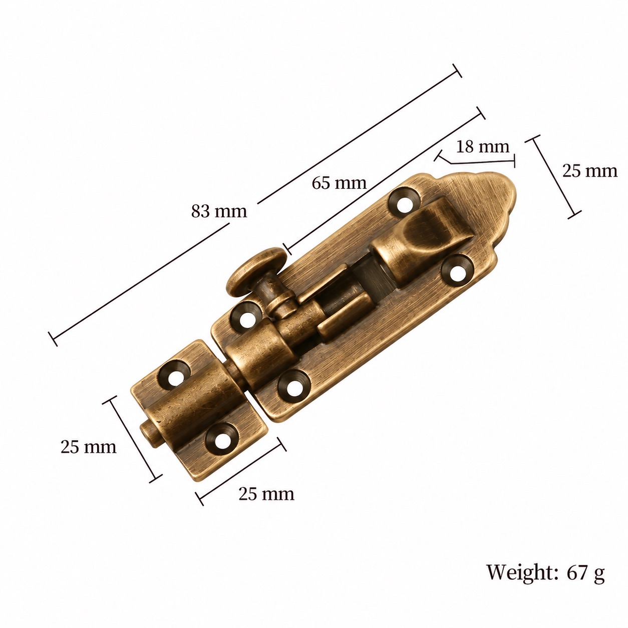 Bolts & Hinges T1309C in Solid brass for doors and furniture hardware, product number T1309C, T1309C - Antique bronze SKU variantStyle - 83mm
