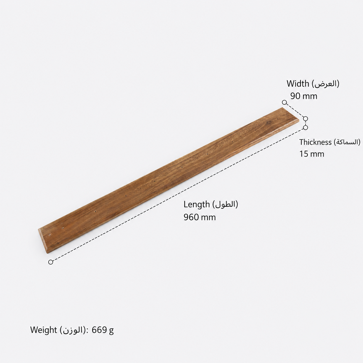 Hooks & Wall Mounts Hook Mounting Boards in Solid brass for wall-mounted storage and utility areas, product number 挂钩用木板, Walnut wood - 960mm