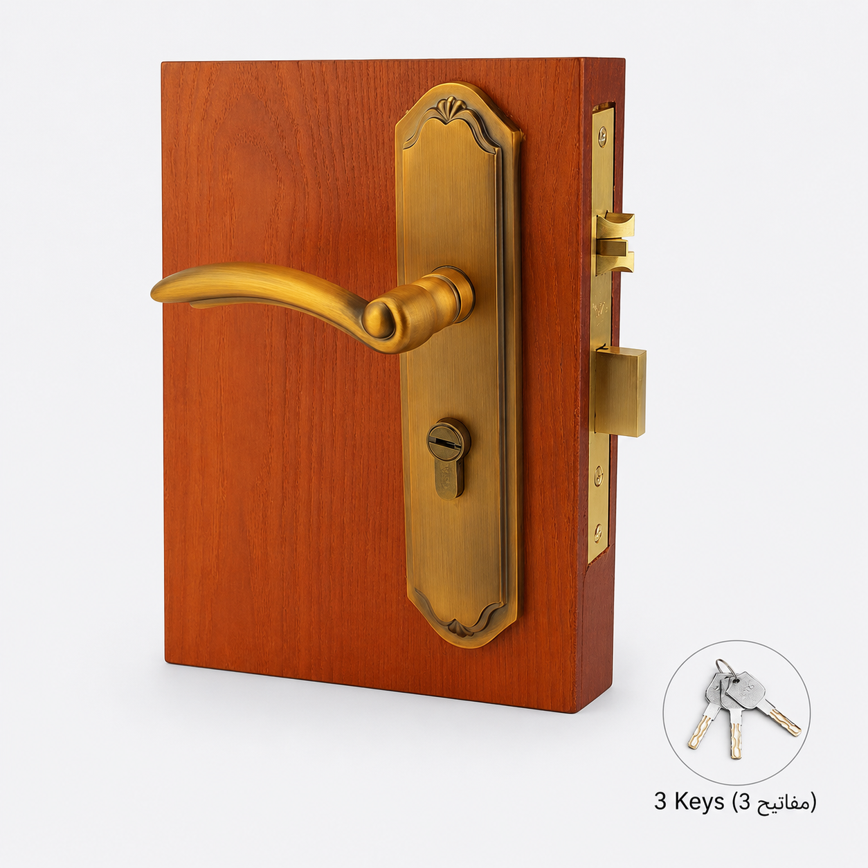 أقفال ومقابض ومصدات الأبواب T6001 من نحاس صلب، مناسب لـمشاريع الأبواب وإكسسواراتها، رقم المنتج T6001, T6001 - برونزي عتيق أصفر - فتح يسار