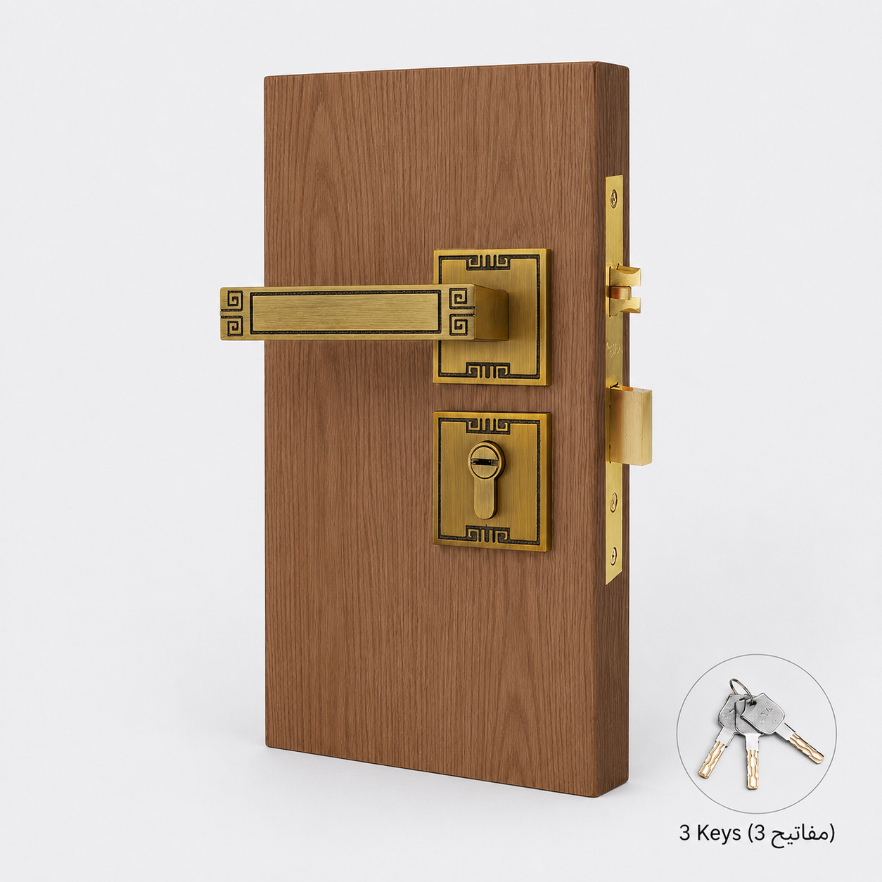 أقفال ومقابض ومصدات الأبواب T6006 من نحاس صلب، مناسب لـمشاريع الأبواب وإكسسواراتها، رقم المنتج T6006, T6006 - برونزي عتيق أصفر - فتح يسار